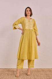 Lime Yellow Floral Embroidered Co-ord Set