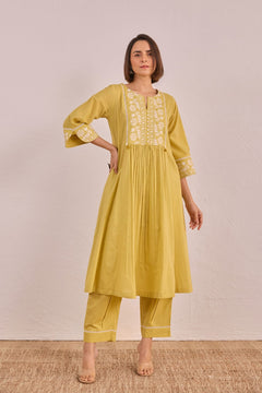 Lime Yellow Floral Embroidered Co-ord Set
