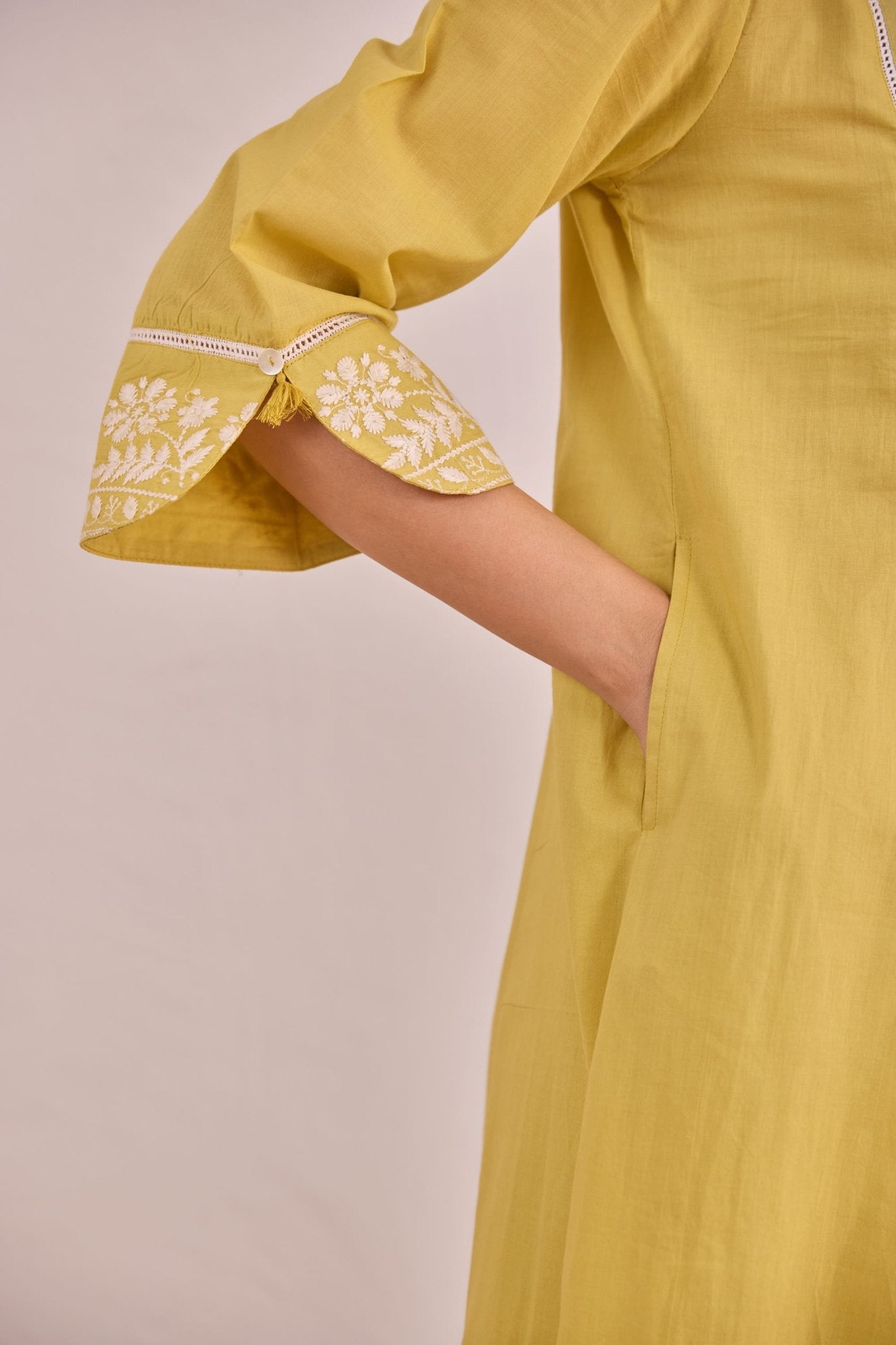 Lime Yellow Floral Embroidered Co - ord Set - Tara - C - Tara