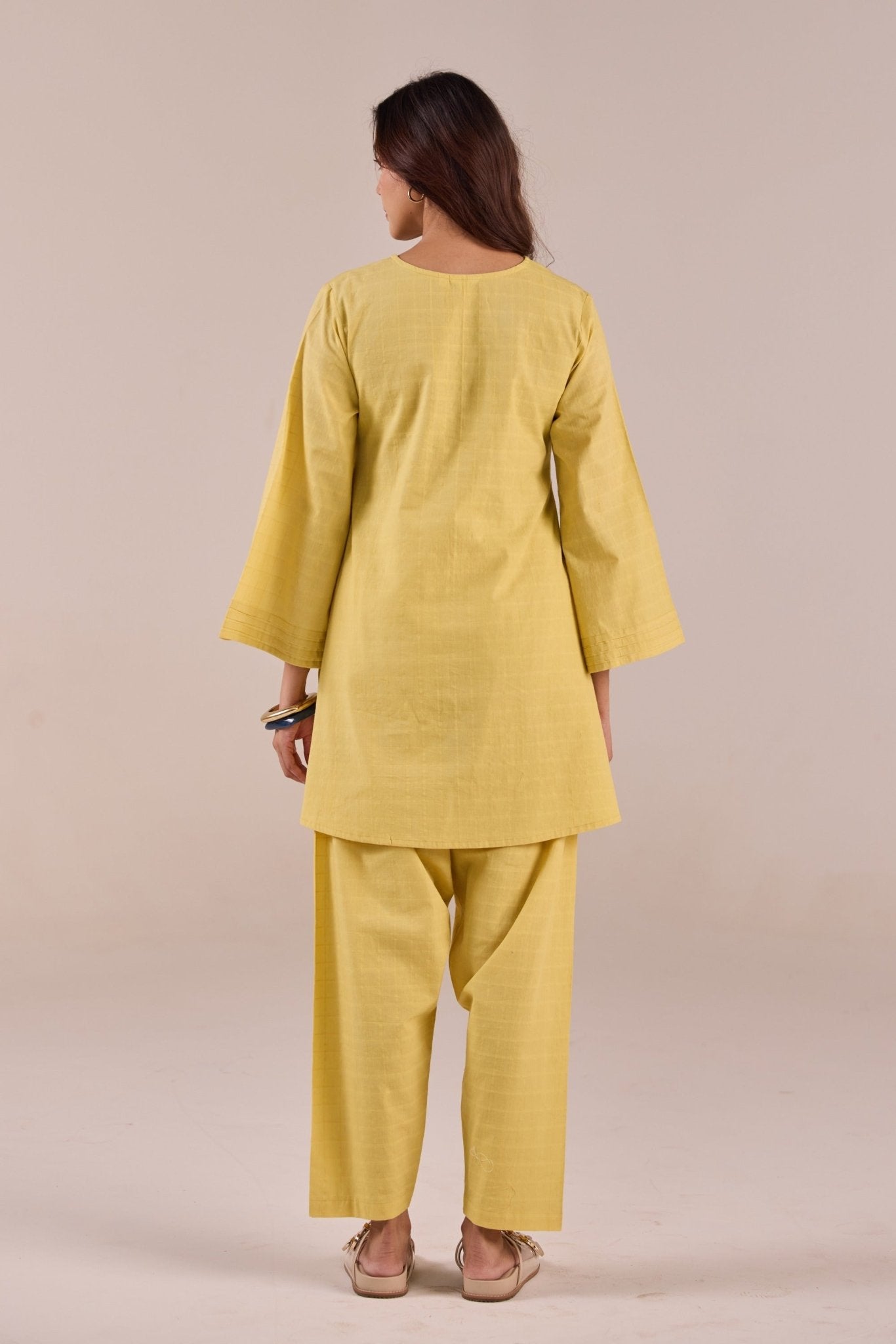 Lime Yellow Solid Checks Co - ord Set - Tara - C - Tara