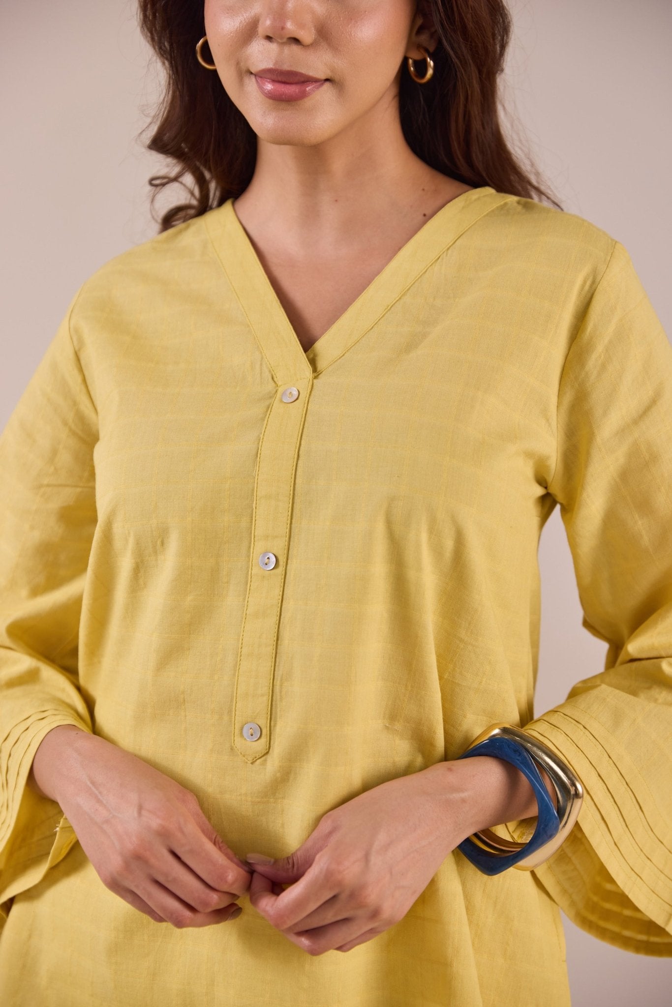 Lime Yellow Solid Checks Co - ord Set - Tara - C - Tara