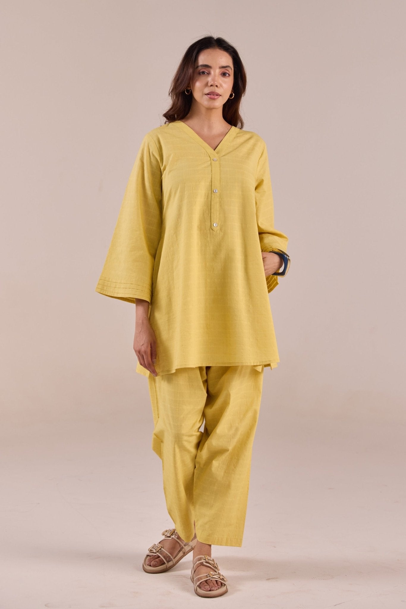 Lime Yellow Solid Checks Co - ord Set - Tara - C - Tara
