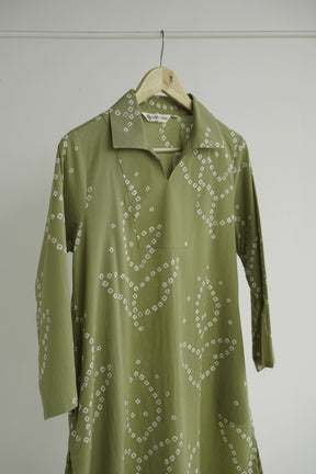 Olive Green Bandhej Printed Cotton Tunic