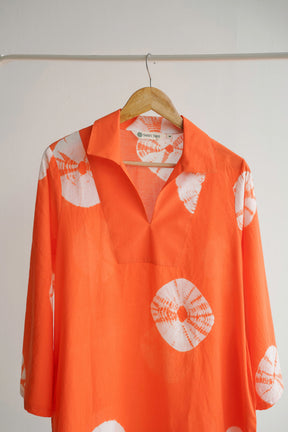 Orange Bandhej Shibori Hand Block Printed Tunic