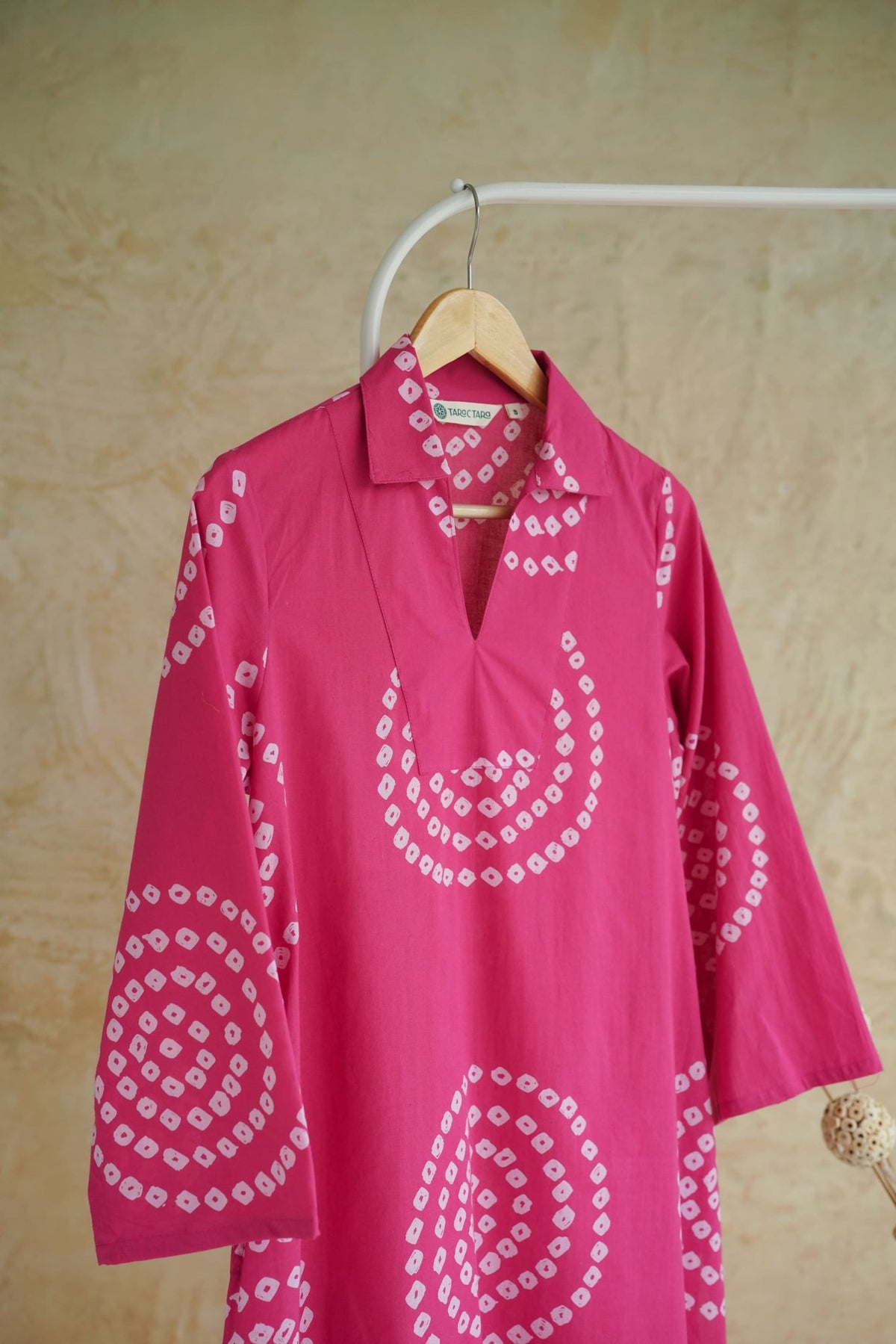 Magenta Bandhej Block Print Short Kurta - Tara-C-Tara