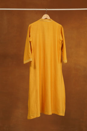Marigold Yellow Chanderi Silk Sequins Embroirdered Long Kurta - Tara-C-Tara