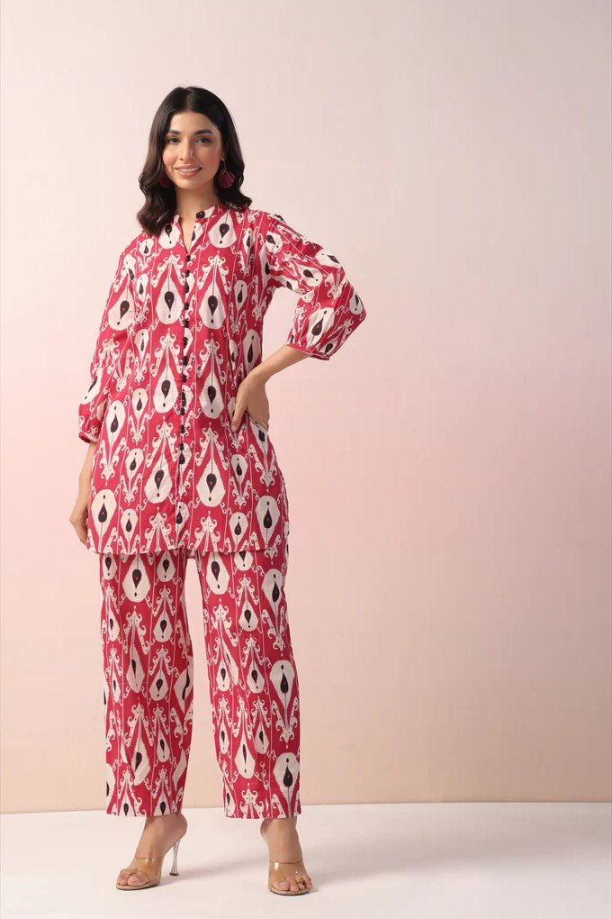 Maroon Abstract Printed Cotton Co - Ord Set - Tara - C - Tara
