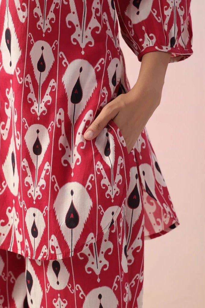 Maroon Abstract Printed Cotton Co - Ord Set - Tara - C - Tara