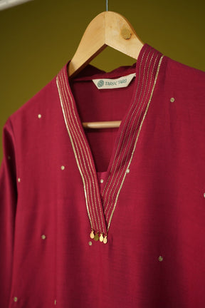 Maroon Chanderi Silk Sequins Embroirdered Long Kurta - Tara-C-Tara