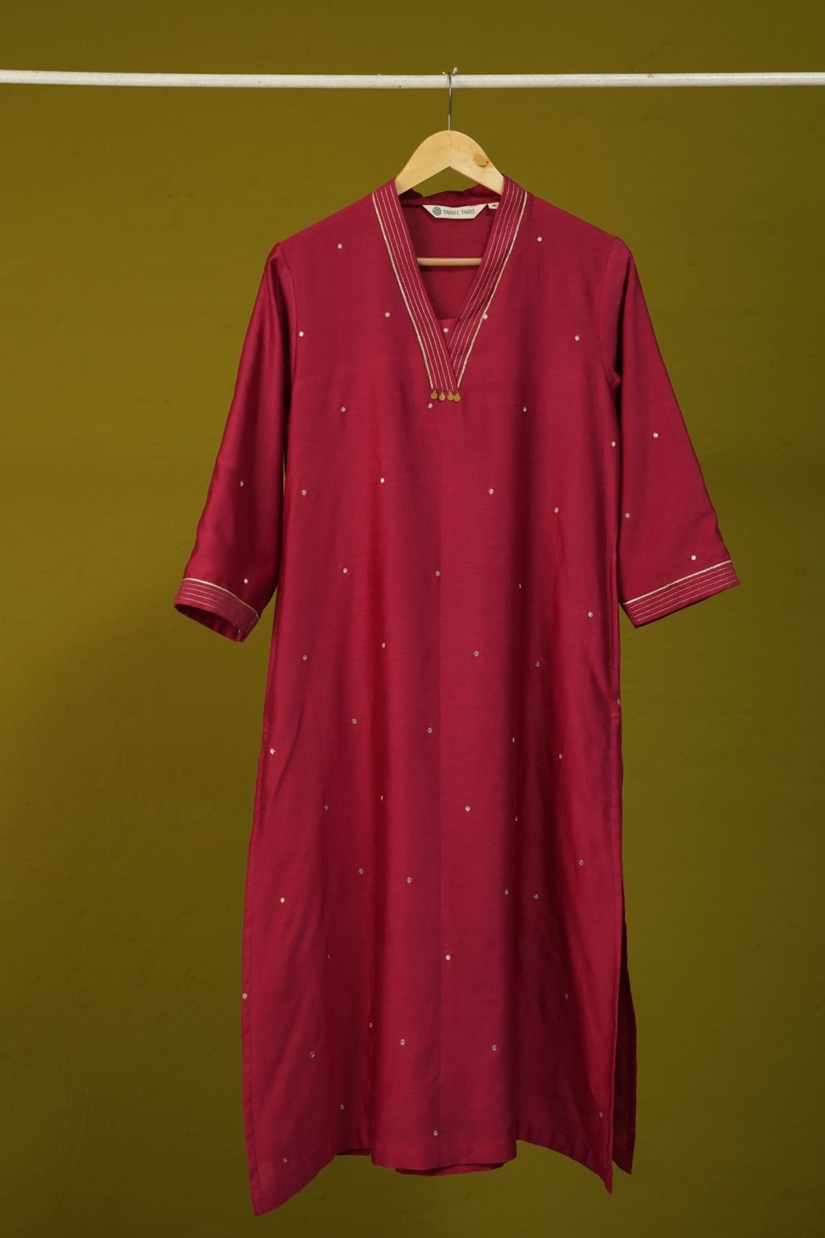 Maroon Chanderi Silk Sequins Embroirdered Long Kurta - Tara-C-Tara