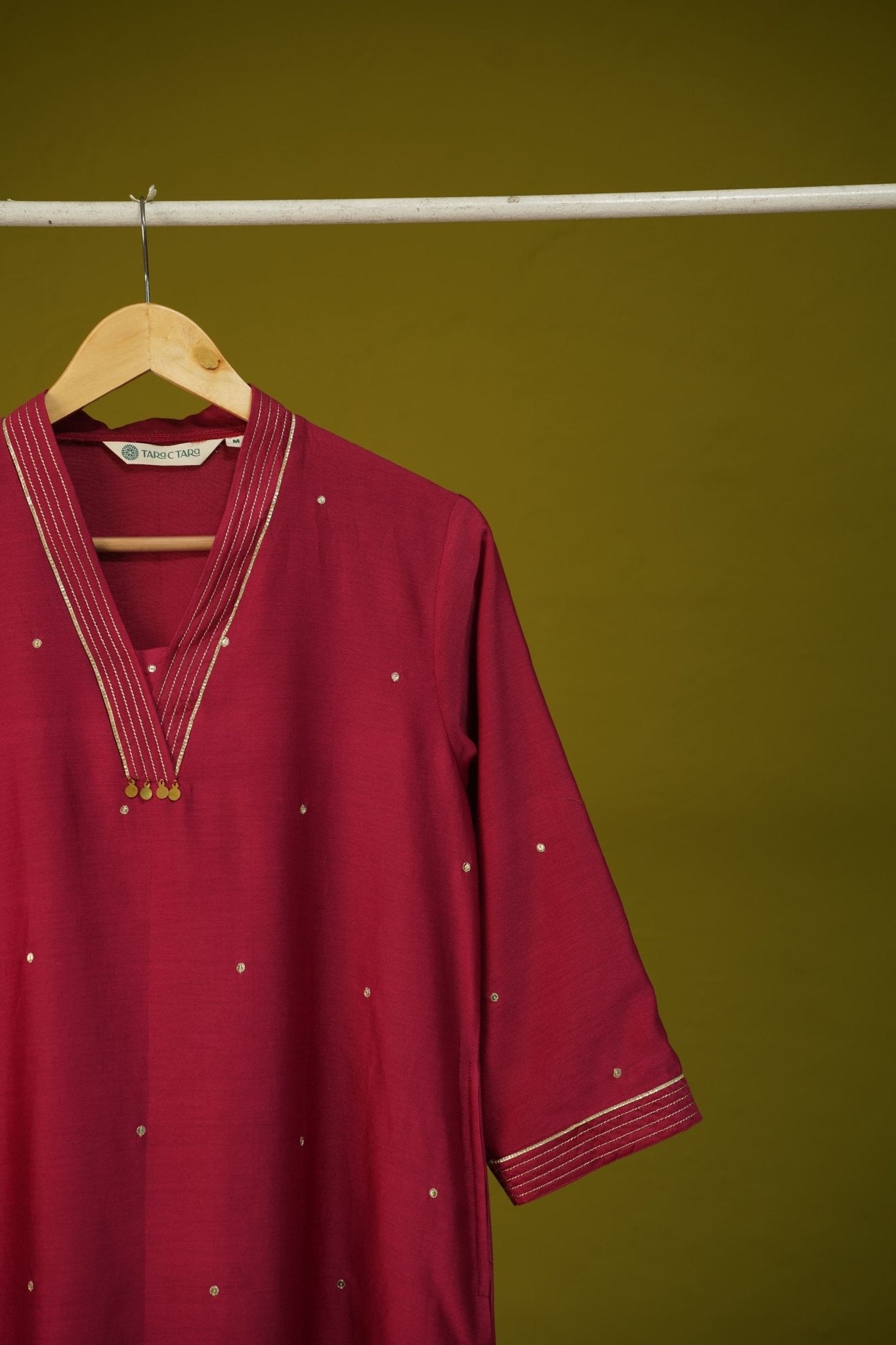 Maroon Chanderi Silk Sequins Embroirdered Long Kurta - Tara-C-Tara