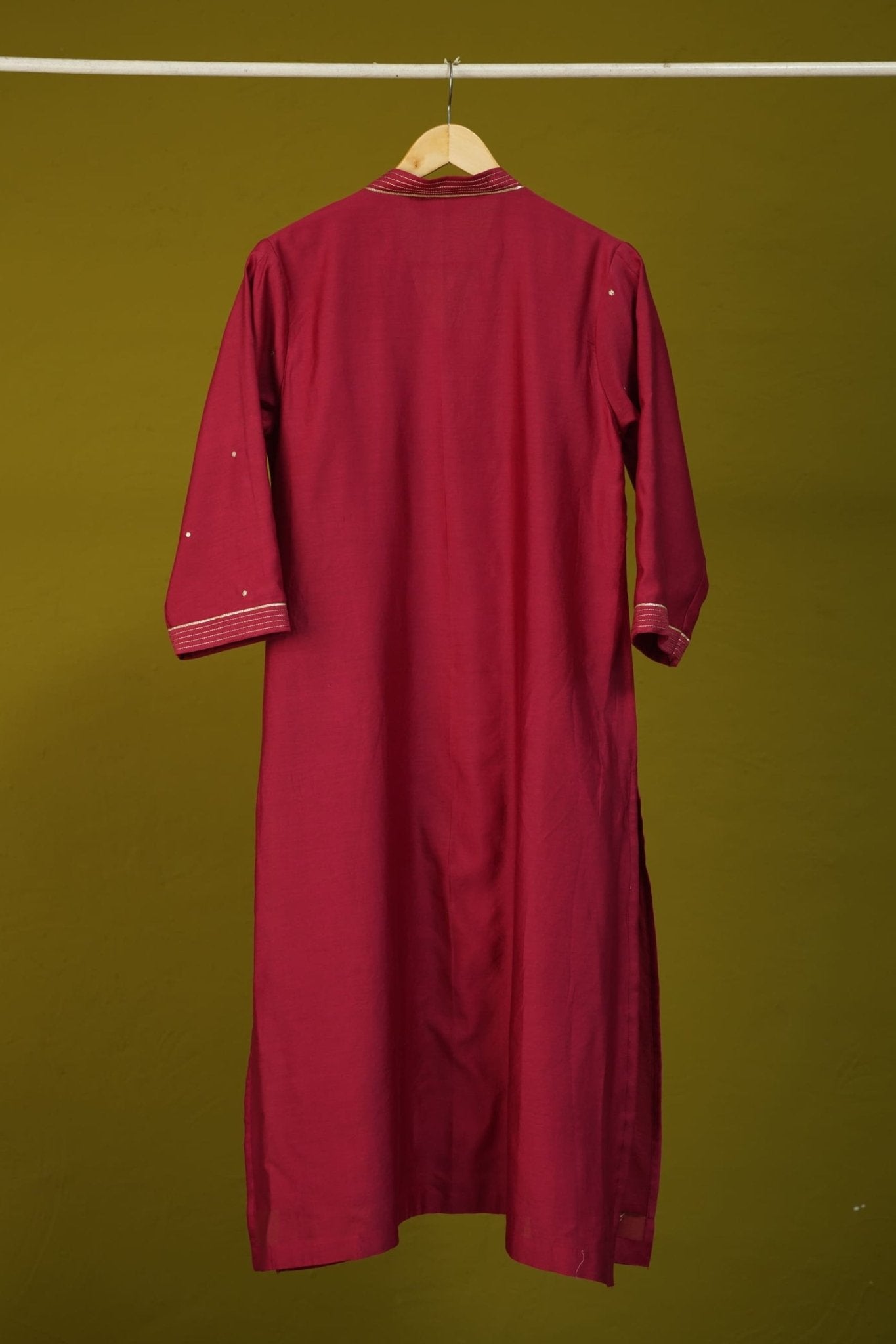 Maroon Chanderi Silk Sequins Embroirdered Long Kurta - Tara-C-Tara