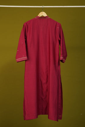 Maroon Chanderi Silk Sequins Embroirdered Long Kurta - Tara-C-Tara