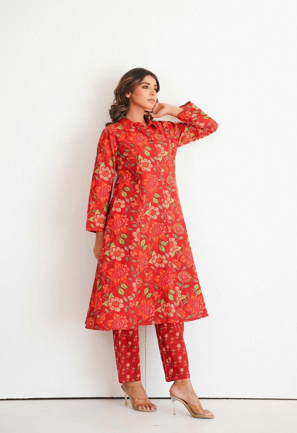 Maroon Floral Printed Co - Ord Set - Tara - C - Tara