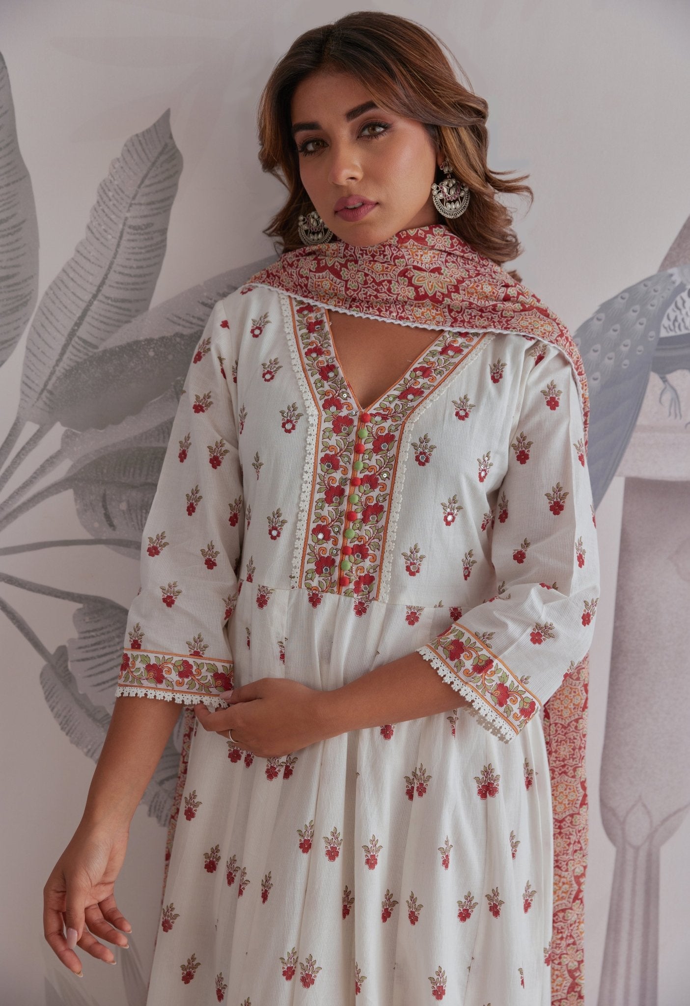 Maroon Floral Printed Long Anarkali Dress With Dupatta - Tara - C - Tara