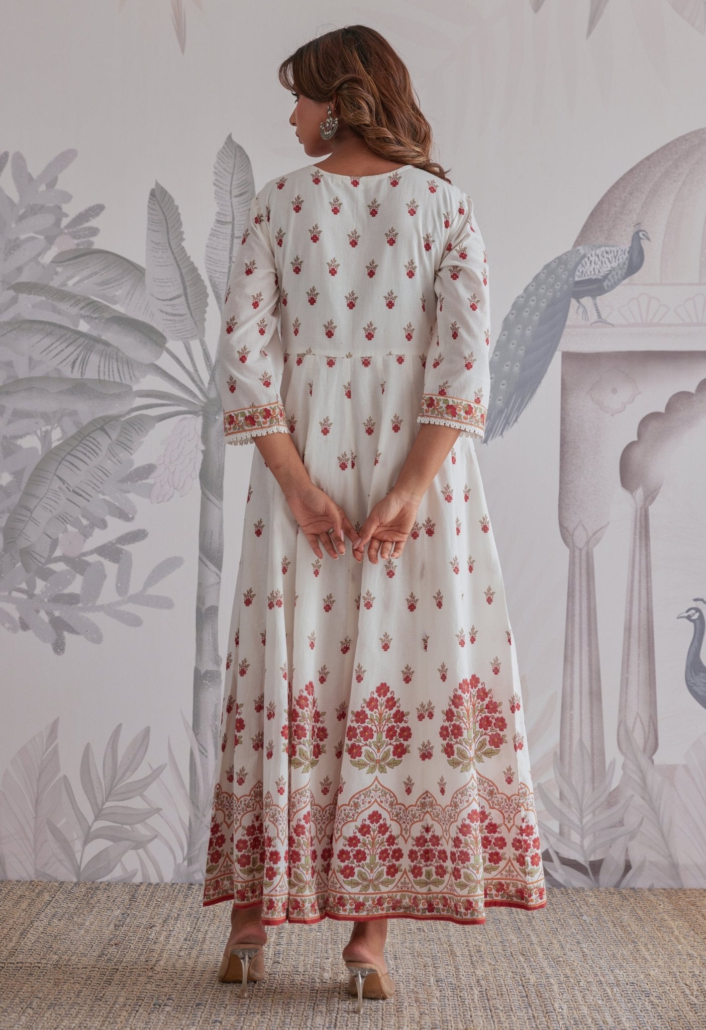 Maroon Floral Printed Long Anarkali Dress With Dupatta - Tara - C - Tara