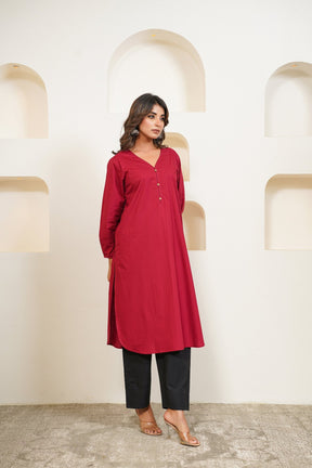 Maroon Premium Cotton Long Kurta - Tara - C - Tara