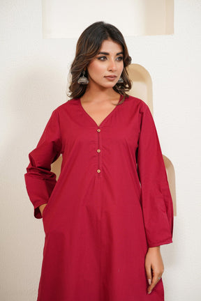 Maroon Premium Cotton Long Kurta - Tara - C - Tara