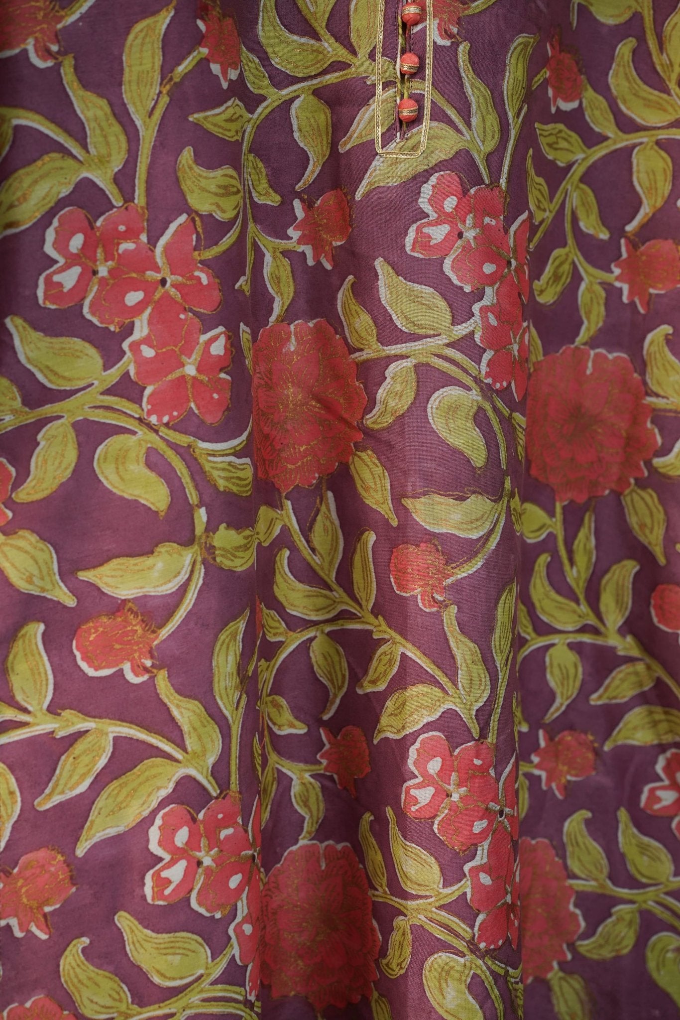 Mauve Purple Floral Hand Block Printed Chanderi Silk Kurta - Tara-C-Tara