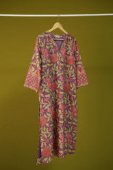 Mauve Purple Floral Hand Block Printed Chanderi Silk Kurta - Tara-C-Tara