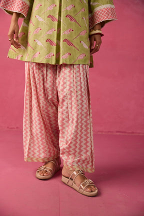 Meadow Green Parakeet Print Cotton Farsi Salwar Co-ord Set - Tara-C-Tara