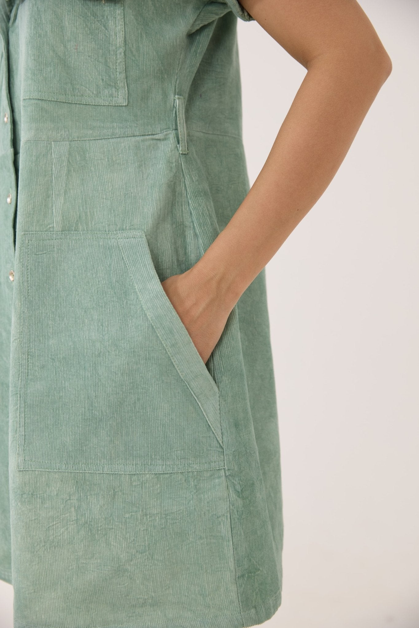 Mint Green Corduroy Utility Shirt Dress - Tara - C - Tara