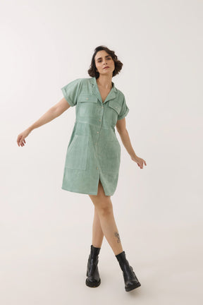 Mint Green Corduroy Utility Shirt Dress - Tara - C - Tara