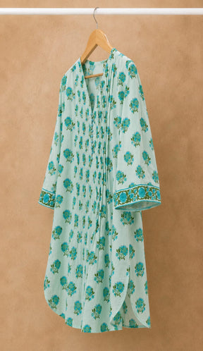 Mint Green Floral Booti Pintuck Short Kurti - Tara-C-Tara