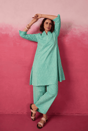 Mint Green Gingham Check Printed Cotton Co-ord Set