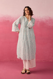 Mint Green Hand Block Printed Kurta & White Pant Co-ord Set