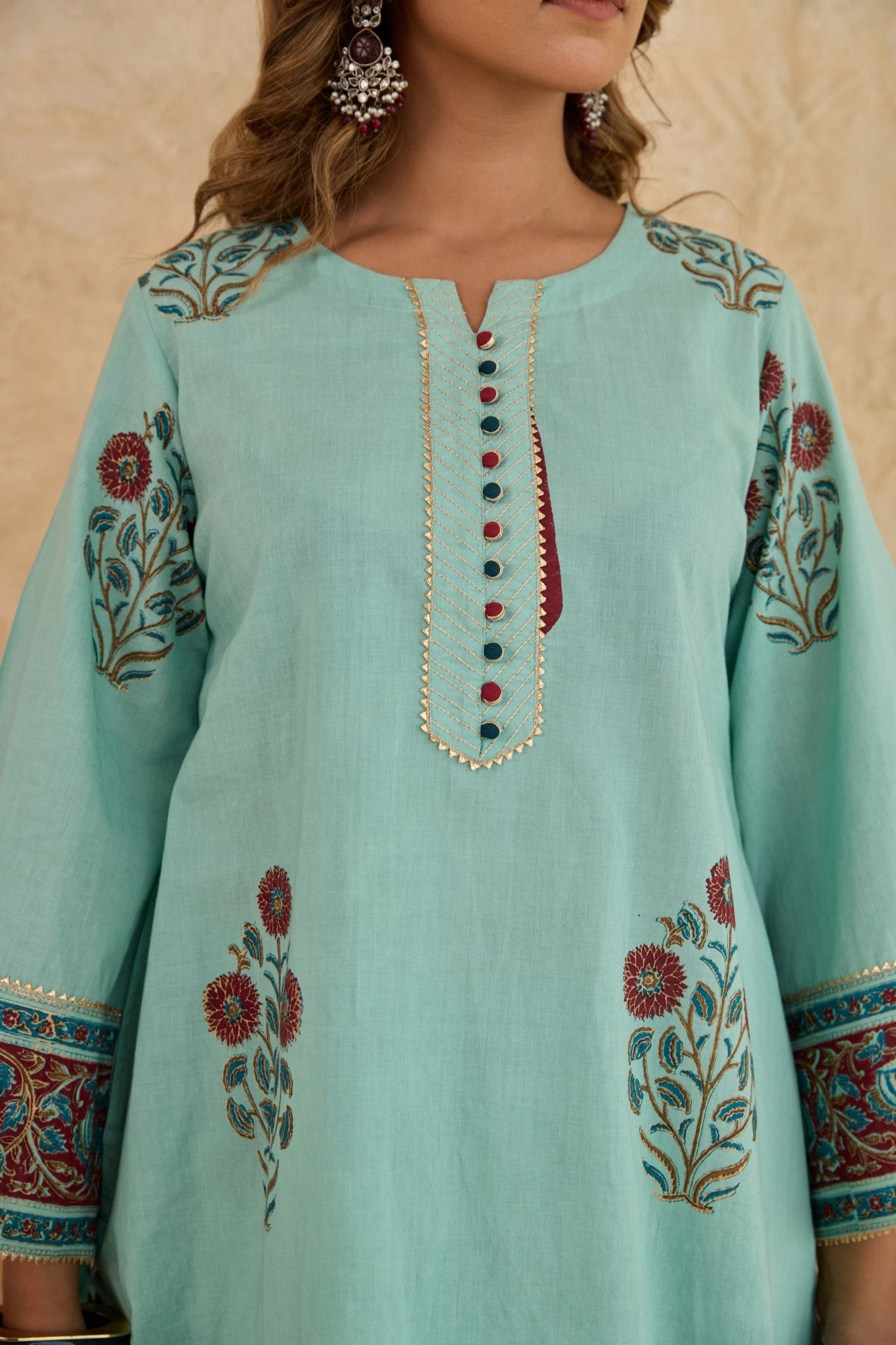 Mint Green Leaf Print Cotton Farsi Salwar Co-ord Set - Tara-C-Tara