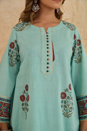 Mint Green Leaf Print Cotton Farsi Salwar Co-ord Set - Tara-C-Tara