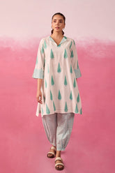 Mint Leaf & Check Hand Block Printed Co-ord Set - Tara-C-Tara