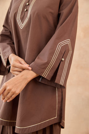 Mocha Brown Gota Piped Farsi Salwar Co-ord Set - Tara-C-Tara