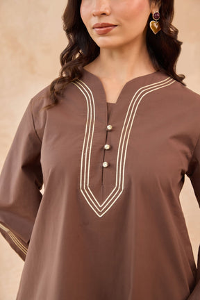 Mocha Brown Gota Piped Farsi Salwar Co-ord Set - Tara-C-Tara