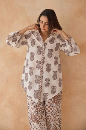 Mocha Paisley & Tile Printed Cotton Co - ord Set - Tara - C - Tara