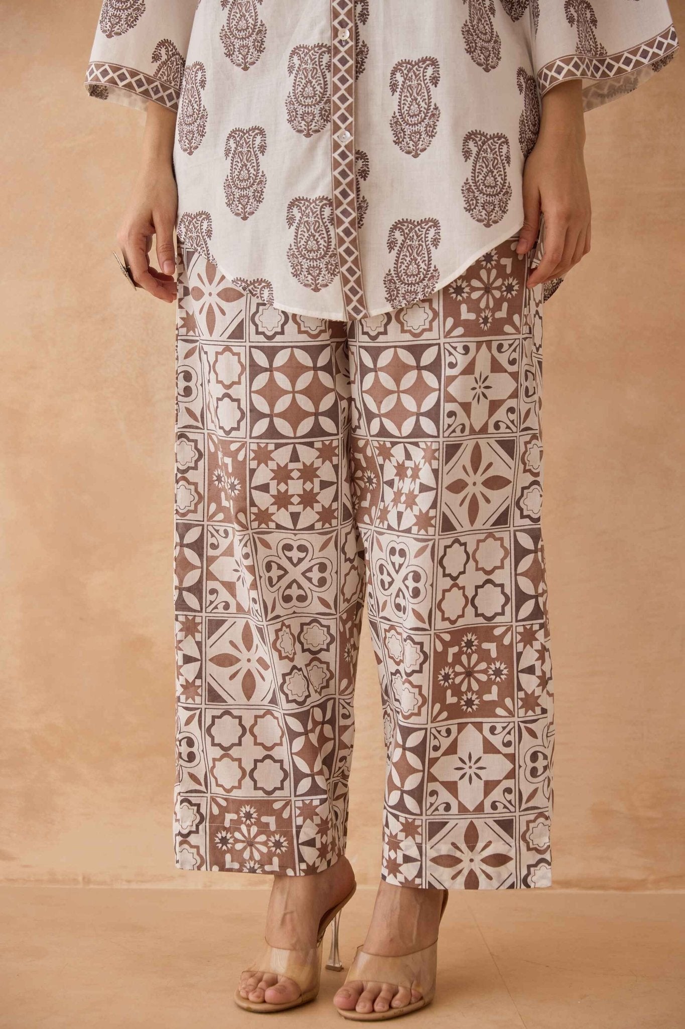 Mocha Paisley & Tile Printed Cotton Co - ord Set - Tara - C - Tara
