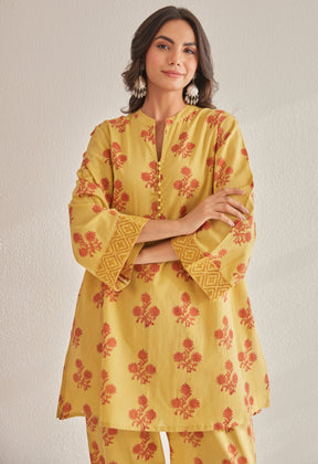 Mustard Floral Buti Hand Block Printed Coord Set - Tara - C - Tara