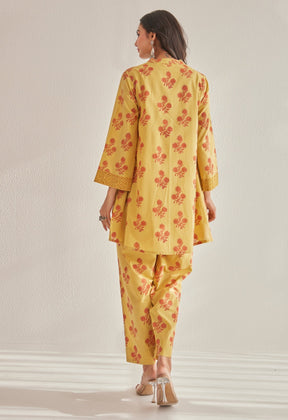 Mustard Floral Buti Hand Block Printed Coord Set - Tara - C - Tara