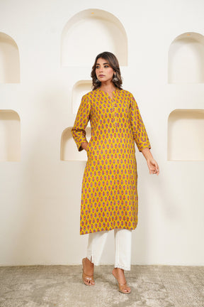 Mustard Floral Buti Printed Kurta - Tara - C - Tara