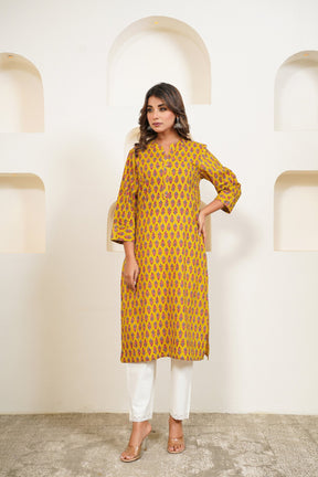 Mustard Floral Buti Printed Kurta - Tara - C - Tara