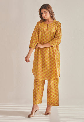 Mustard Hand Block Buti Printed Coord Set - Tara - C - Tara