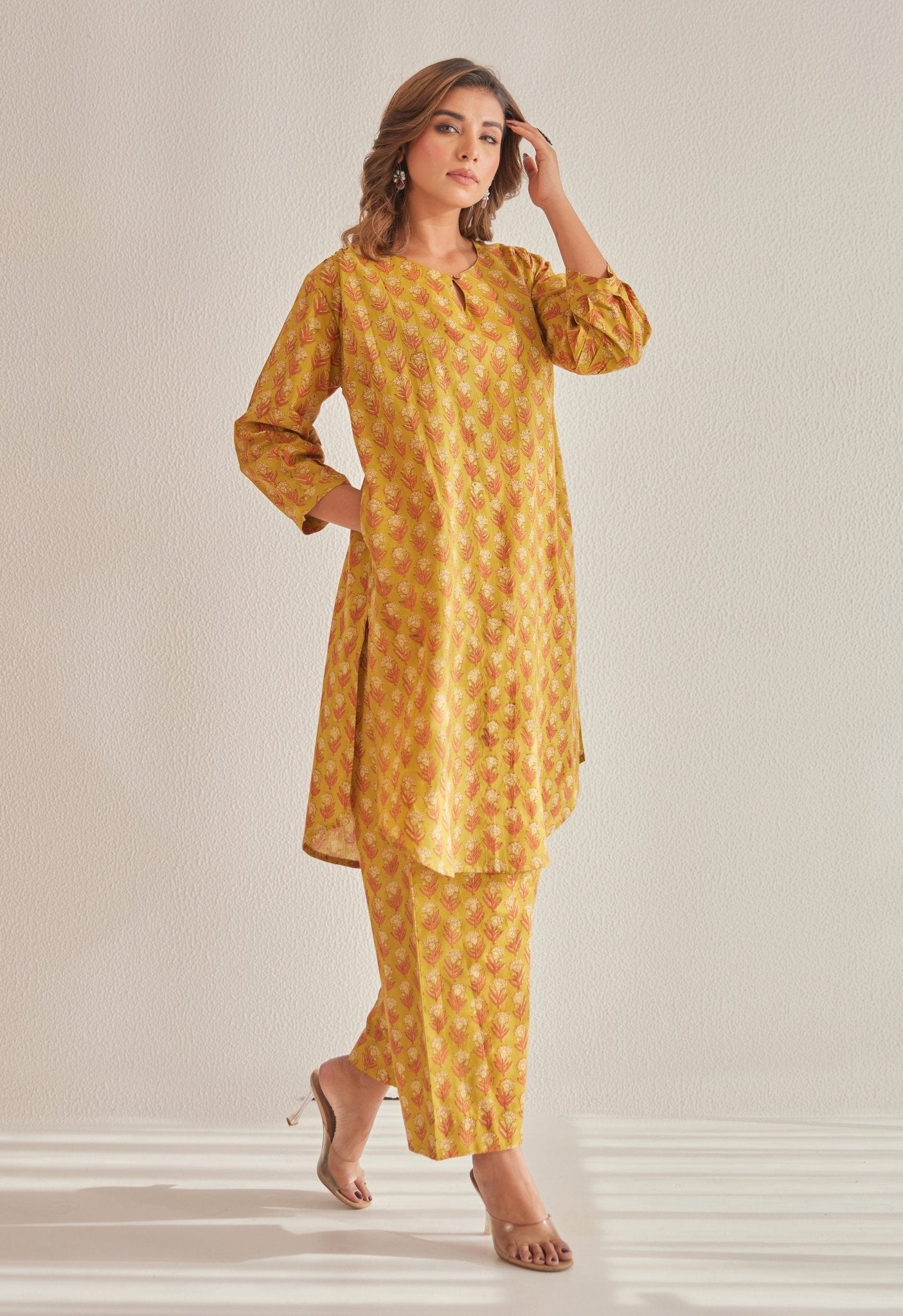 Mustard Hand Block Buti Printed Coord Set - Tara - C - Tara