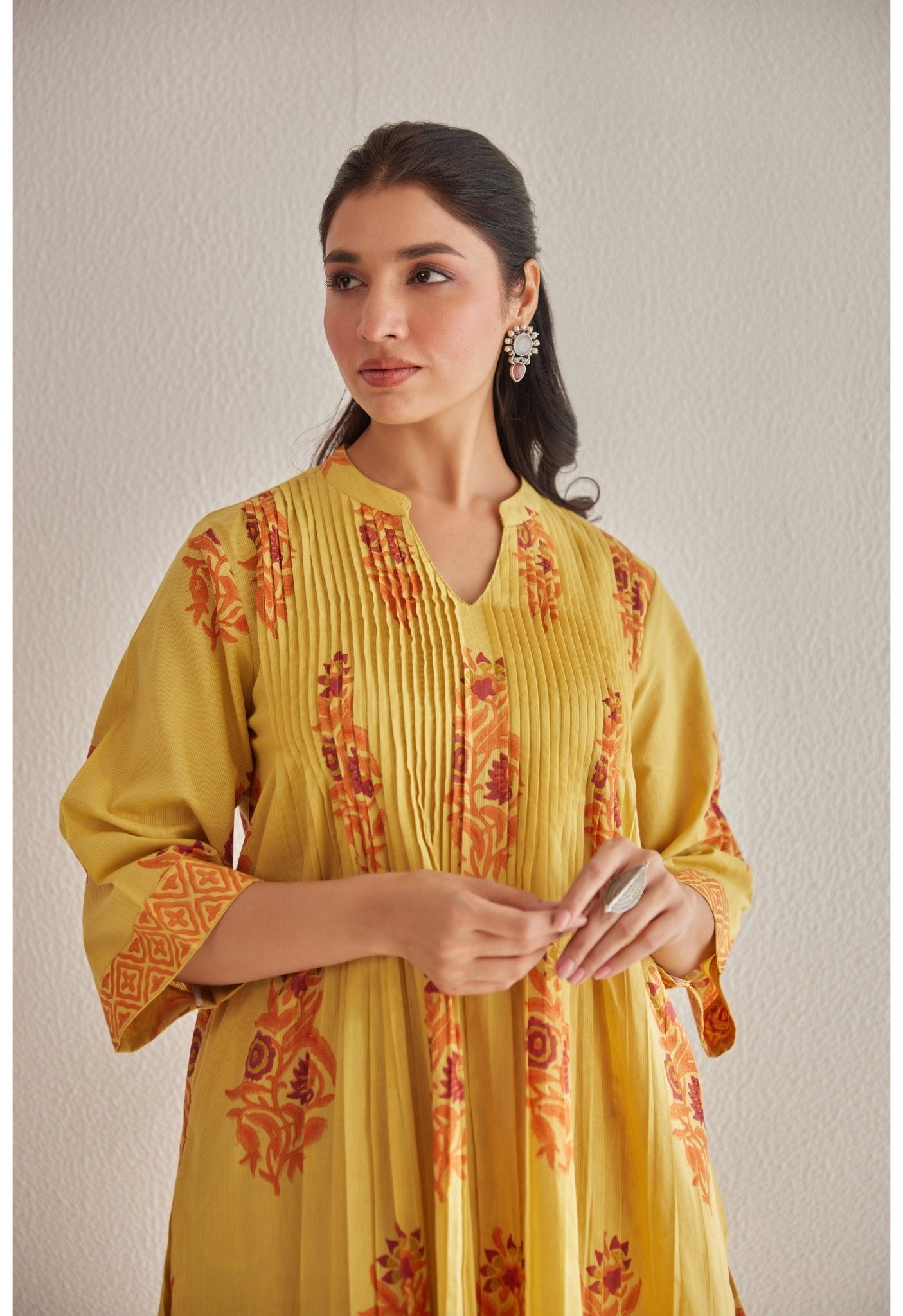 Mustard Hand Block Printed Coord Set - Tara - C - Tara