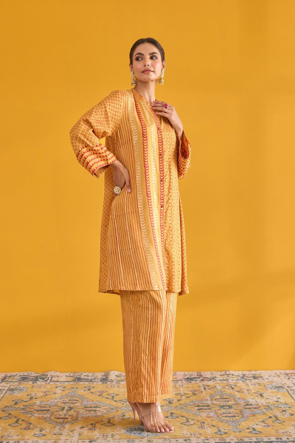 Mustard Hand Block Printed Coord Set - Tara - C - Tara