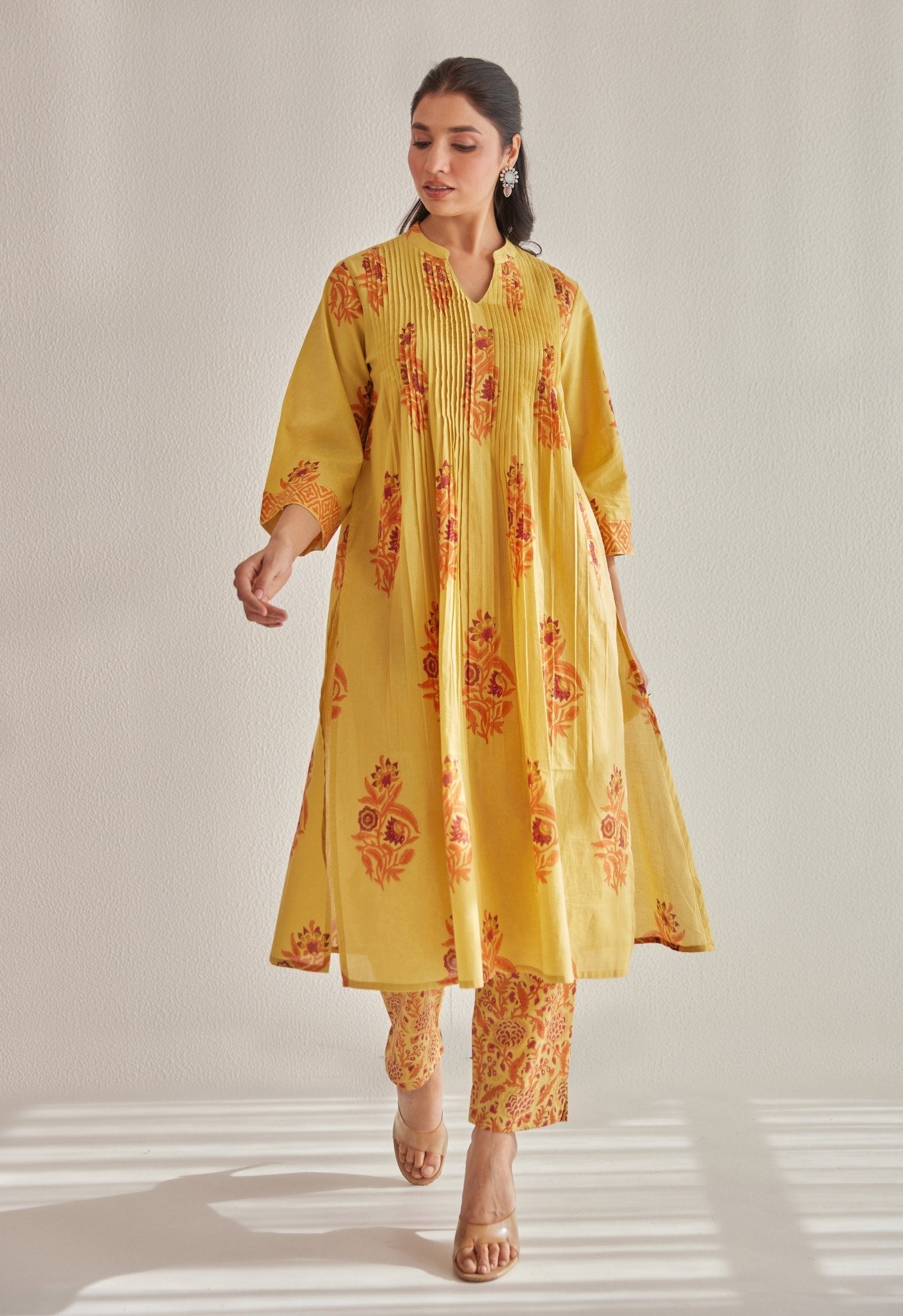 Mustard Hand Block Printed Coord Set - Tara - C - Tara