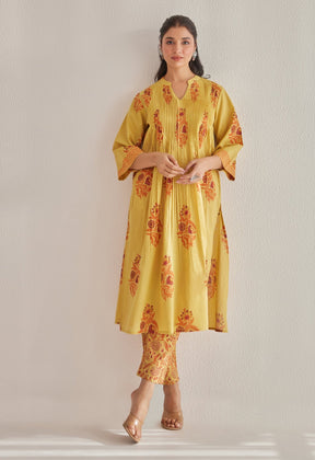 Mustard Hand Block Printed Coord Set - Tara - C - Tara