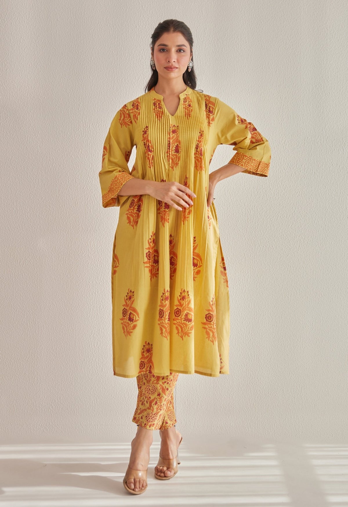 Mustard Hand Block Printed Coord Set - Tara - C - Tara