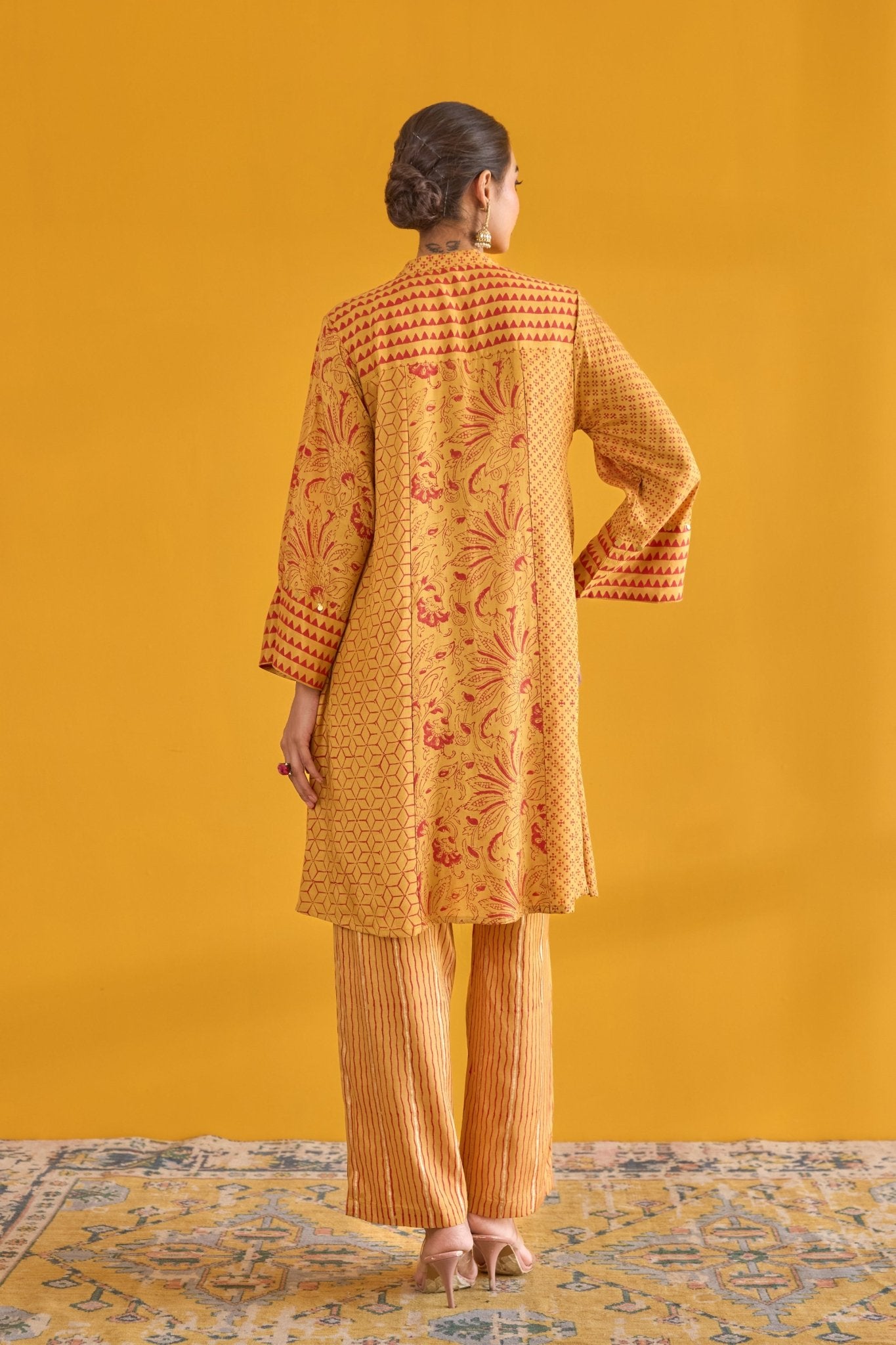 Mustard Hand Block Printed Coord Set - Tara - C - Tara