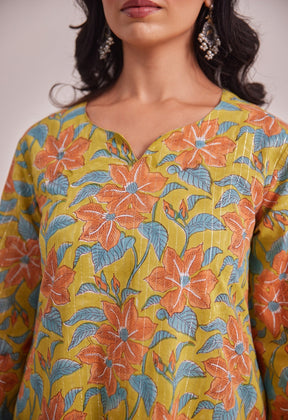 Mustard Lurex Cotton Hand Block Coord Set - Tara - C - Tara